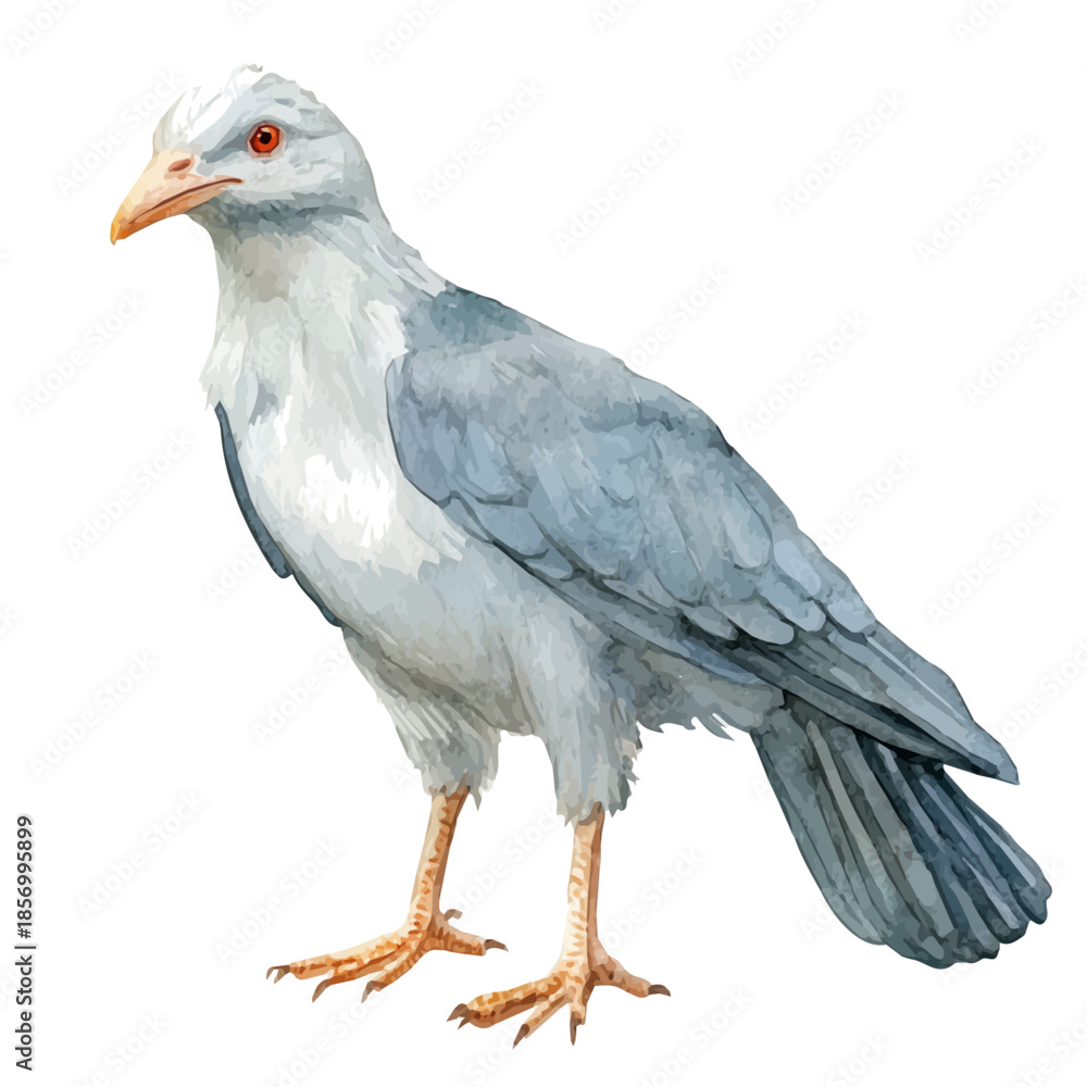 Fototapeta premium Kagu, watercolor clipart showing delicate textures and whimsical forms, isolated on a white background.