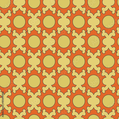 Arabic arabesque seamless pattern with colorful elements. Geometric background. Design greeting card for Ramadan Kareem, Islamic ornamental colorful detail of mosaic. Vector illustration.