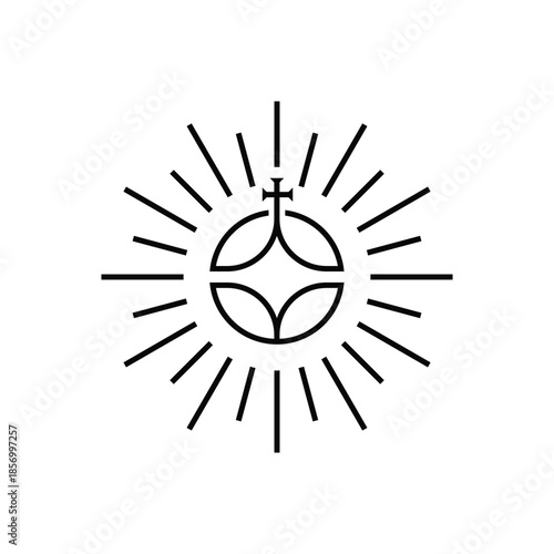 Church christian cross and sunburst circle logo design icon vector
