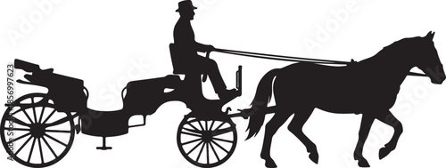 A majestic horse confidently pulls a traditional carriage with a seated driver