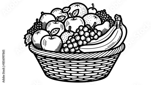 Basket Filled with Fresh Fruits and Berries.