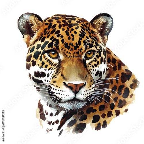 watercolor of Jaguar painting, isolated on a white background.