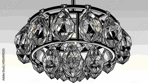 Crystal Chandelier with Multiple Hanging Ornaments.