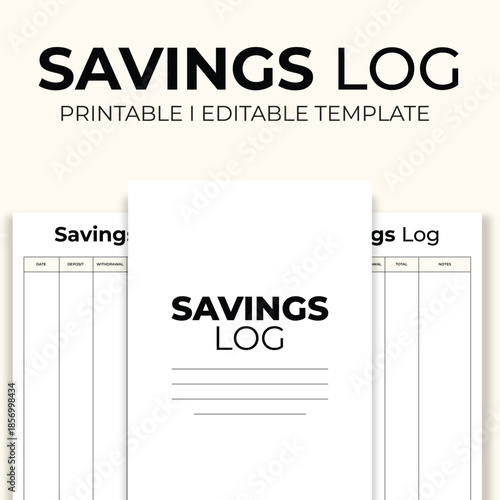 Minimal Savings Log Printable and Editable Financial Planner Template