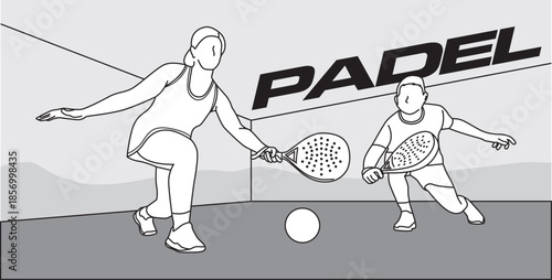 Line art of people playing padel