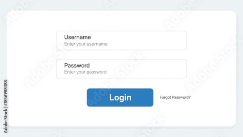 A digital login screen displays fields for username and password with a blue login button.