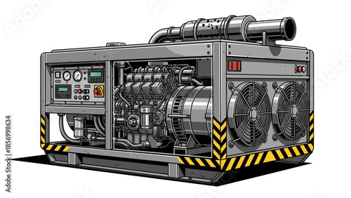Industrial Diesel Generator with Exposed Components.