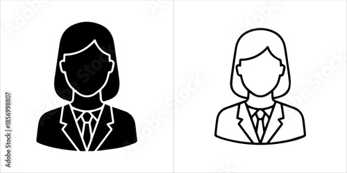 Matching business analyst icon vector set with modern line art outline and bold solid silhouette design
