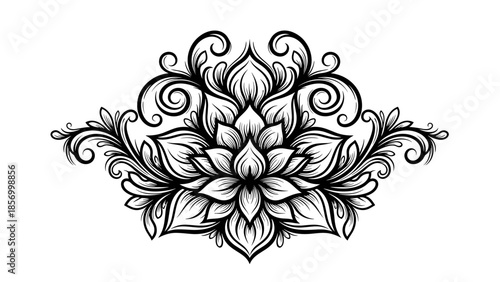Ornate Black and White Floral Design.