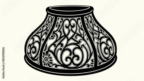 Ornate Black and White Vase Illustration.