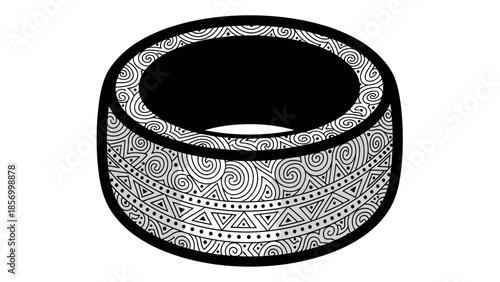 Ornate Black and White Decorative Bowl Illustration.