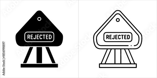Matching rejected sign vector icons with modern line art outline and bold solid silhouette design
