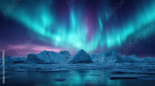 Wallpaper Mural A stunning view of the Northern Lights illuminating icy landscapes with vibrant colors reflecting on the water's surface. Torontodigital.ca