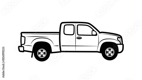 Simple Line Drawing of Pickup Truck.