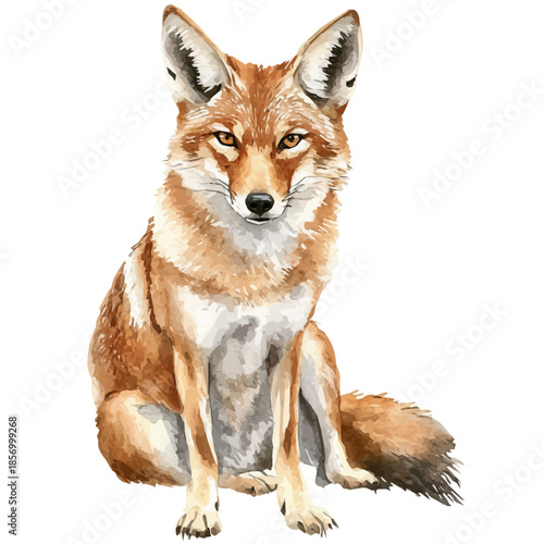 Jackal, watercolor painting with colorful accents, isolated on a white background.