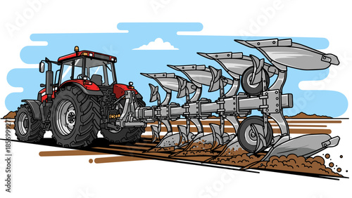 Tractor with Seeder Attachment in Field.