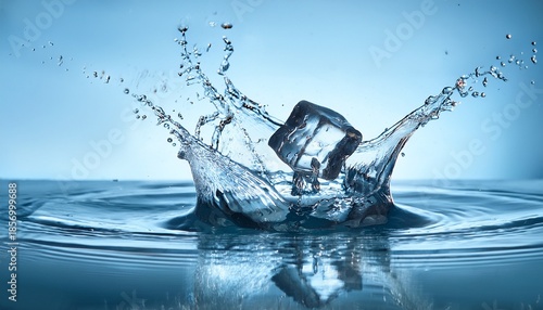 ice cube splash a captivating image of ice cubes splashing into water creating a mesmerizing display of frozen droplets and water ripples perfect for representing freshness purity