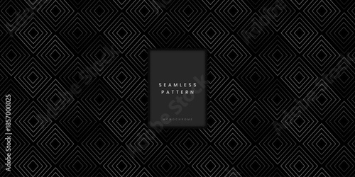 Seamless monochrome geometric pattern or repeating diamond texture with thin white lines on a black background for luxury wallpaper and modern textile or denim fabric