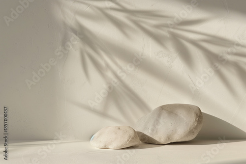 Wallpaper Mural Minimal still life with white stones and soft natural light on neutral background. modern aesthetic suitable for wellness, spa, beauty branding, editorial design, and abstract backgrounds. Torontodigital.ca