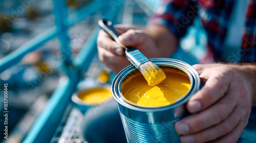 Crafting vibrant colors while perched high above the ground during a sunny afternoon