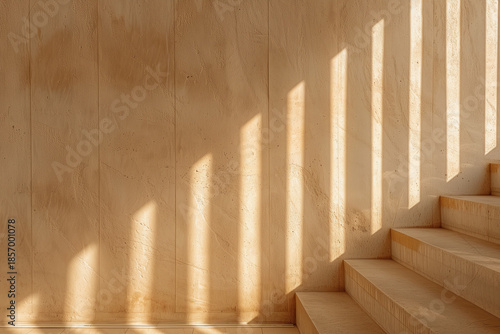 Minimal sunlit wall with soft window shadows and neutral texture. calm, modern aesthetic suitable for branding, wellness, lifestyle, editorial design, and product mockups.