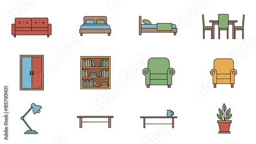 Set of various furnitures illustration interior design elements concept