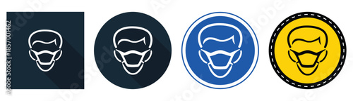Set of four diverse face mask icons on colorful backgrounds for health themes