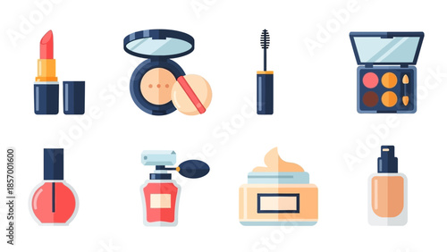 Cosmetics and beauty products collection lipstick makeup and skincare items
