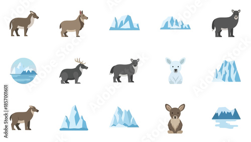 Set of animal icons with icebergs perfect for various design projects