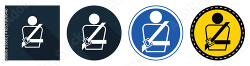Set of four seat belt icons with different background colors and styles