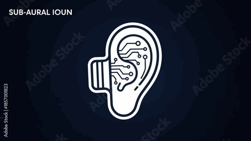 Conceptual illustration of a stylized ear with integrated circuit design