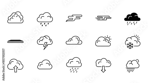 Weather icons set illustrating various atmospheric conditions