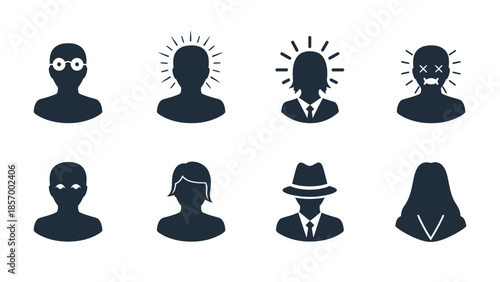 Silhouette portraits representing ideas concepts and people in various conditions