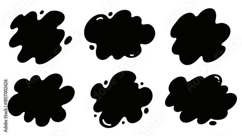 Abstract black blotches set against white background for various design uses