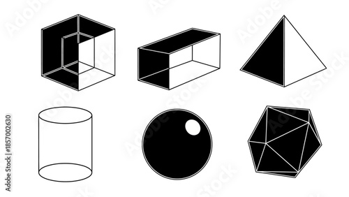 Geometric shapes illustration cube rectangle pyramid cylinder sphere and more
