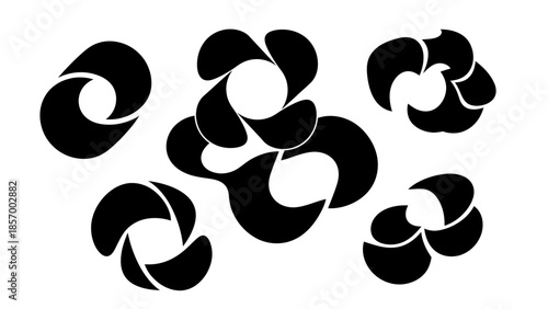 Abstract black shapes on white background for design and conceptual projects