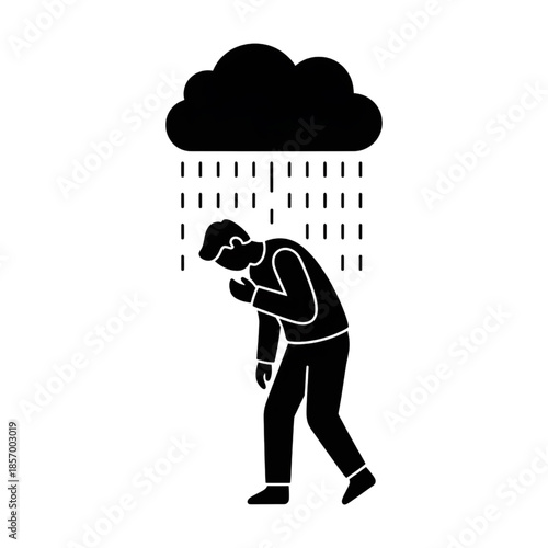 depressed man walking under rain cloud silhouette mental health concept icon