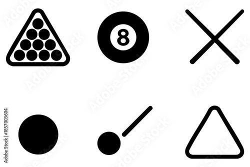 Different billiards silhouette icons set simple design