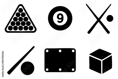 Different billiards silhouette icons set simple design