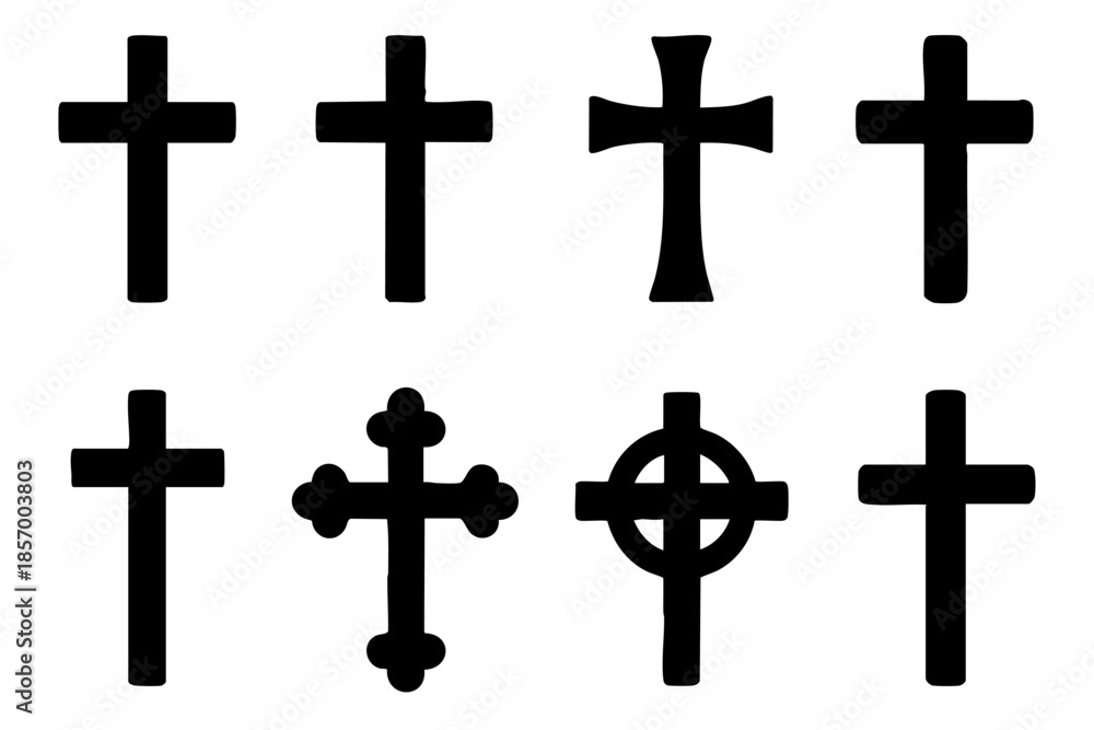 Fototapeta premium Different christian cross silhouette icons set simple design