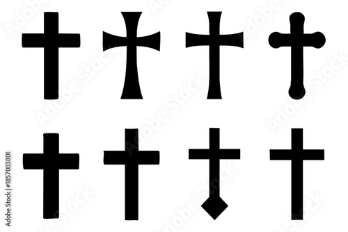 Different christian cross silhouette icons set simple design