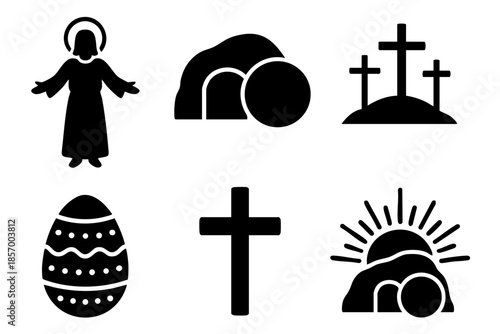 Different easter bible story silhouette icons set simple design