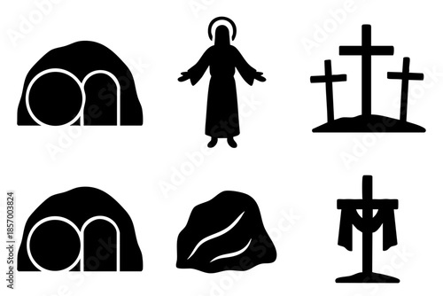 Different easter bible story silhouette icons set simple design