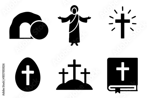 Different easter bible story silhouette icons set simple design