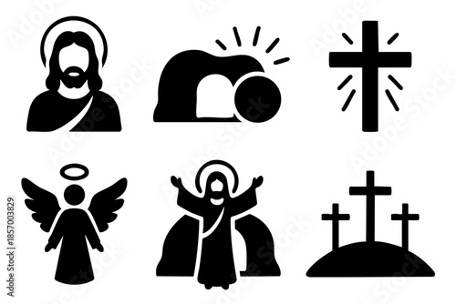 Different easter bible story silhouette icons set simple design