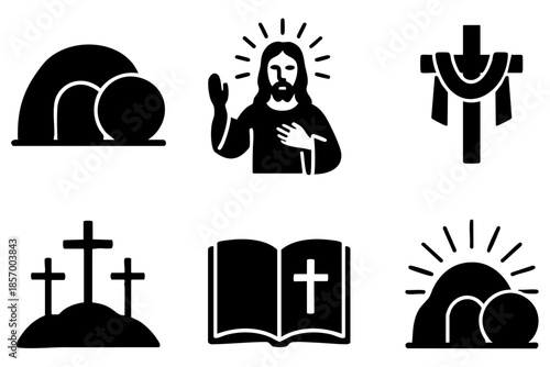 Different easter bible story silhouette icons set simple design