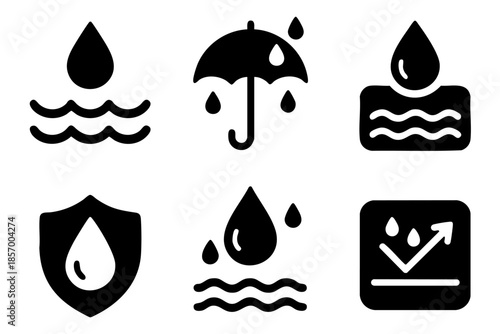 Different waterproof silhouette icons set simple design