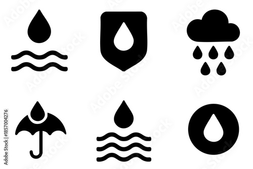 Different waterproof silhouette icons set simple design