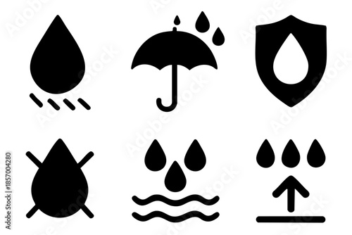 Different waterproof silhouette icons set simple design