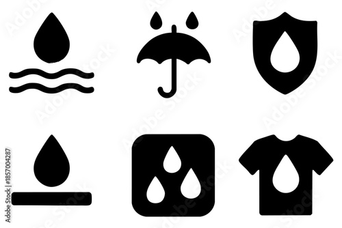 Different waterproof silhouette icons set simple design